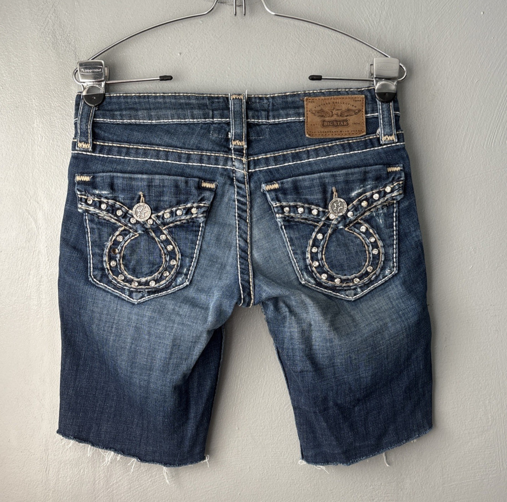 Big Star Cut Off Denim Shorts Size 27 Blue Jean Low Rise Y2K Western Button Flap